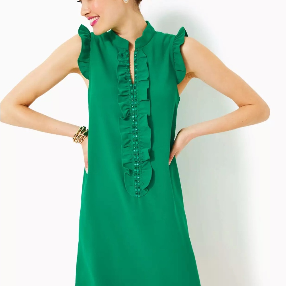 Lilly Pulitzer Vibrant Green Ruffle Mini Dress Size 6 NWT
